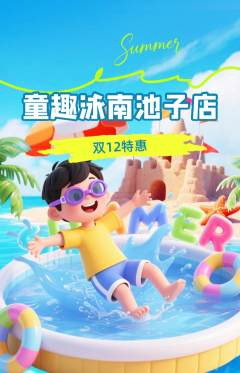 游泳馆抢购多单品抢购双12活动配图海报