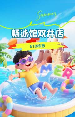 游泳馆抢购套组抢购618活动配图海报
