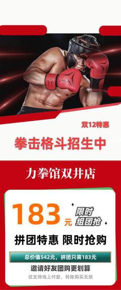 拳击格斗拼团商品阶梯团双12活动配图海报