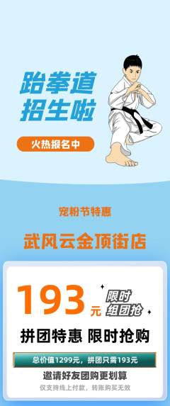 跆拳道拼团商品阶梯团宠粉节活动配图海报