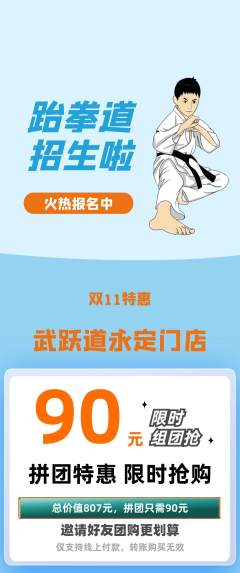 跆拳道拼团商品阶梯团双11活动配图海报