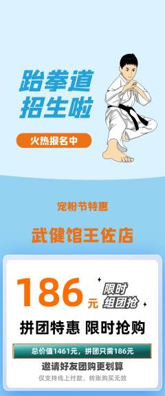 跆拳道拼团无阶梯团宠粉节活动配图海报