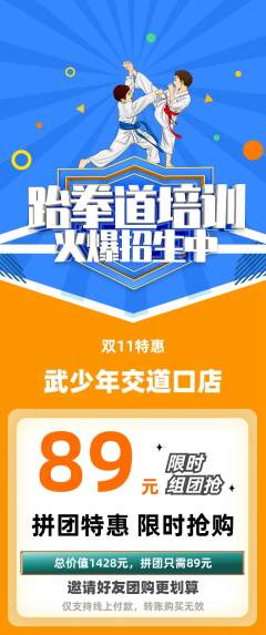 跆拳道拼团商品阶梯团双11活动配图海报