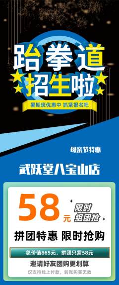 跆拳道拼团价格阶梯团母亲节活动配图海报