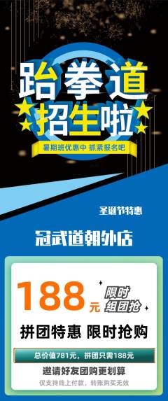 跆拳道拼团价格阶梯团圣诞节活动配图海报
