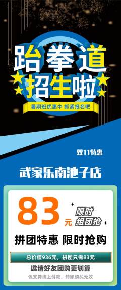 跆拳道拼团价格阶梯团双11活动配图海报