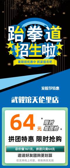 跆拳道拼团商品阶梯团宠粉节活动配图海报