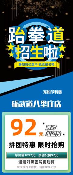 跆拳道拼团无阶梯团宠粉节活动配图海报