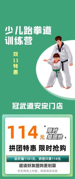 跆拳道拼团价格阶梯团双11活动配图海报