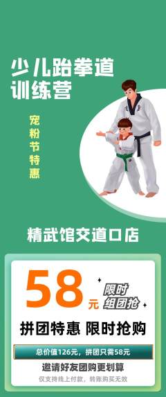 跆拳道拼团无阶梯团宠粉节活动配图海报