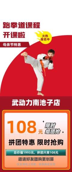 跆拳道拼团满血版母亲节活动配图海报