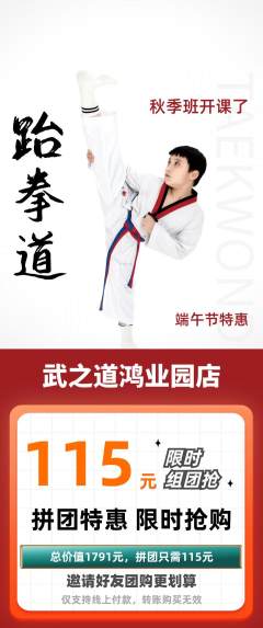 跆拳道拼团价格阶梯团端午节活动配图海报