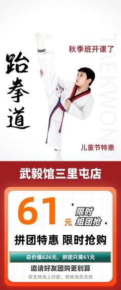 跆拳道拼团价格阶梯团儿童节活动配图海报