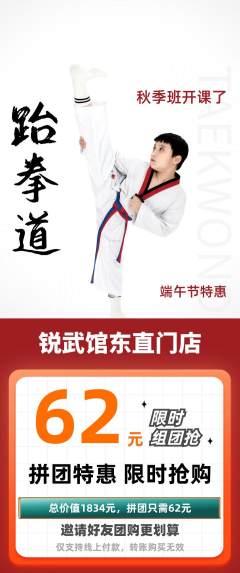 跆拳道拼团无阶梯团端午节活动配图海报