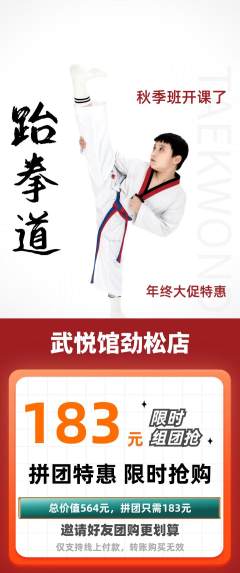 跆拳道拼团无阶梯团年终大促活动配图海报