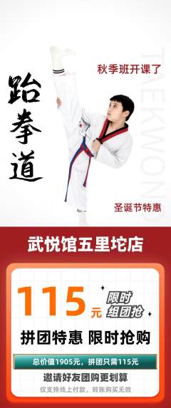 跆拳道拼团无阶梯团圣诞节活动配图海报