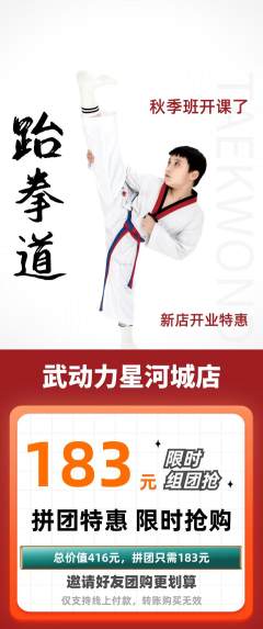 跆拳道拼团无阶梯团新店开业活动配图海报