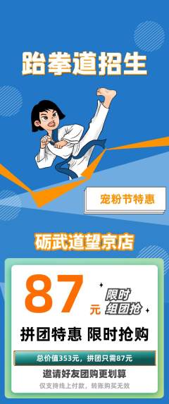 跆拳道拼团无阶梯团宠粉节活动配图海报