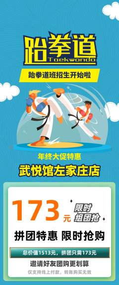 跆拳道拼团满血版年终大促活动配图海报