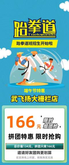 跆拳道拼团无阶梯团端午节活动配图海报