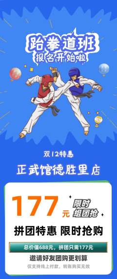跆拳道拼团满血版双12活动配图海报