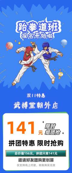 跆拳道拼团商品阶梯团双11活动配图海报